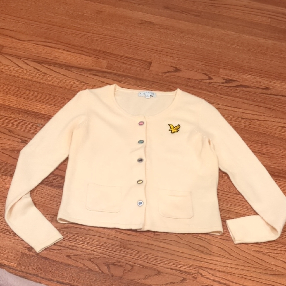 Lyle & Scott 100% Cashmere Cream Cardigan with Multicolor Buttons